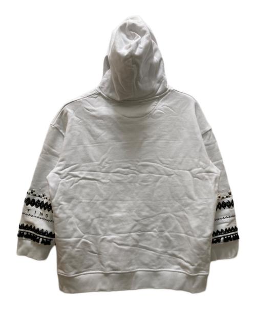 VALENTINO（ヴァレンティノ）VALENTINO (ヴァレンティノ) フロントロゴ スパンコール フリンジデザイン プルオーバーパーカー ホワイト サイズ:ＸＳの古着・服飾アイテム