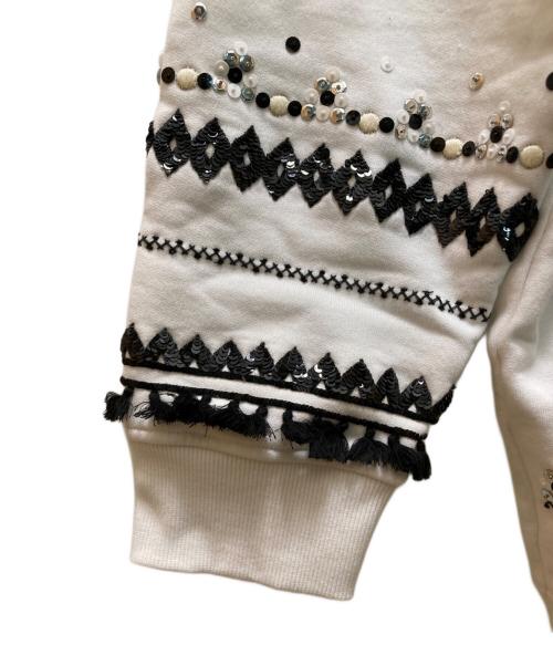 VALENTINO（ヴァレンティノ）VALENTINO (ヴァレンティノ) フロントロゴ スパンコール フリンジデザイン プルオーバーパーカー ホワイト サイズ:ＸＳの古着・服飾アイテム