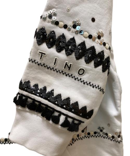 VALENTINO（ヴァレンティノ）VALENTINO (ヴァレンティノ) フロントロゴ スパンコール フリンジデザイン プルオーバーパーカー ホワイト サイズ:ＸＳの古着・服飾アイテム