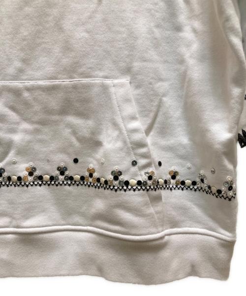 VALENTINO（ヴァレンティノ）VALENTINO (ヴァレンティノ) フロントロゴ スパンコール フリンジデザイン プルオーバーパーカー ホワイト サイズ:ＸＳの古着・服飾アイテム