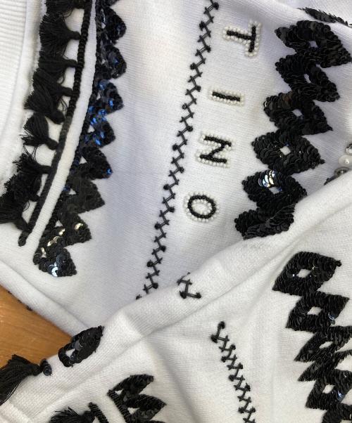 VALENTINO（ヴァレンティノ）VALENTINO (ヴァレンティノ) フロントロゴ スパンコール フリンジデザイン プルオーバーパーカー ホワイト サイズ:ＸＳの古着・服飾アイテム