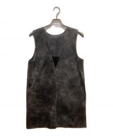 Ameri（アメリ）の古着「CRUSHED LEATHER SLEEVELESS TOP」｜ブラック