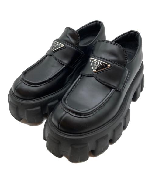 PRADA（プラダ）PRADA (プラダ) ブラッシュドレザー モノリス ローファー ブラック サイズ:36の古着・服飾アイテム