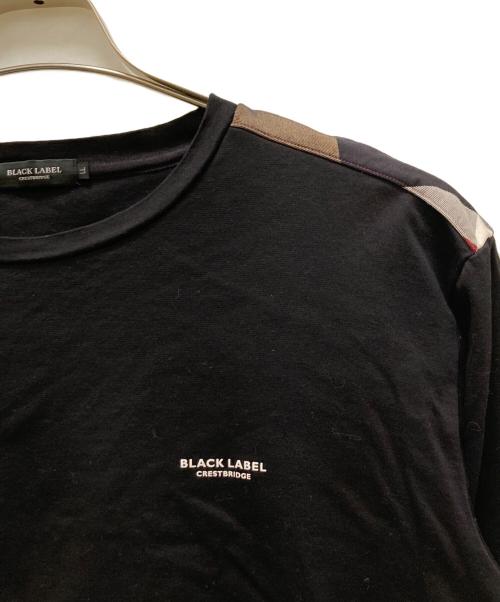 BLACK LABEL CRESTBRIDGE（ブラックレーベル クレストブリッジ）BLACK LABEL CRESTBRIDGE (ブラックレーベル クレストブリッジ) デザイン切り替え ロゴプリント ロングスリーブカットソー ブラック サイズ:LLの古着・服飾アイテム