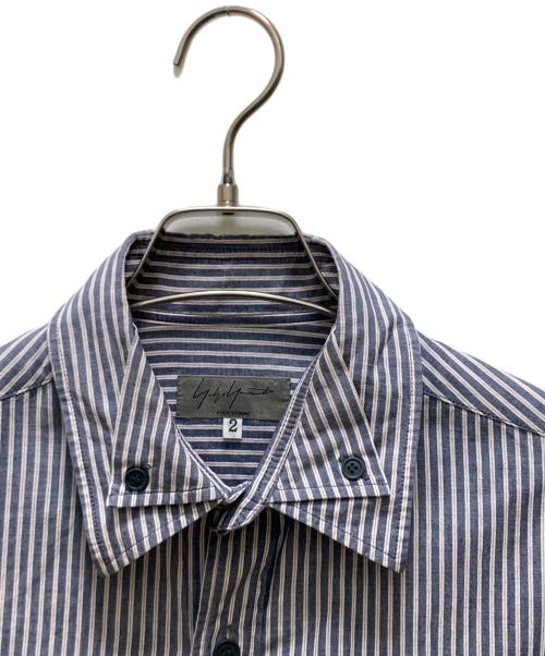 Yohji Yamamoto pour homme（ヨウジヤマモト プールオム）Yohji Yamamoto pour homme (ヨウジヤマモト プールオム) 二重襟ストライプシャツ ネイビー×ホワイト サイズ:2の古着・服飾アイテム