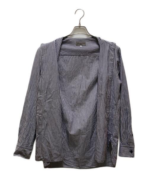 Yohji Yamamoto pour homme（ヨウジヤマモト プールオム）Yohji Yamamoto pour homme (ヨウジヤマモト プールオム) 二重襟ストライプシャツ ネイビー×ホワイト サイズ:2の古着・服飾アイテム