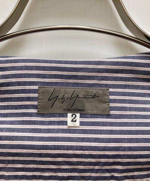 Yohji Yamamoto pour homme（ヨウジヤマモト プールオム）Yohji Yamamoto pour homme (ヨウジヤマモト プールオム) 二重襟ストライプシャツ ネイビー×ホワイト サイズ:2の古着・服飾アイテム