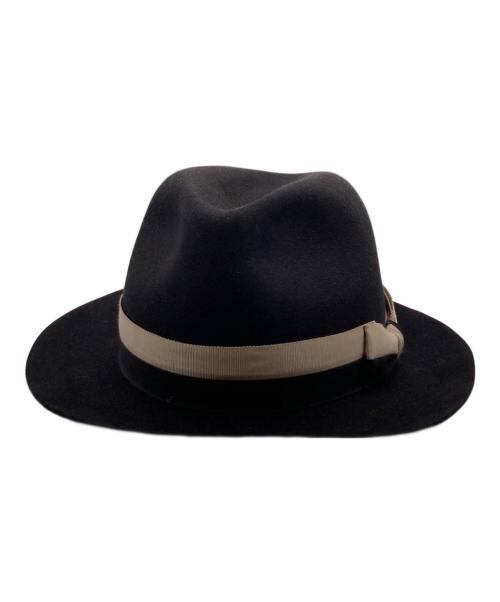 Yohji Yamamoto pour homme（ヨウジヤマモト プールオム）Yohji Yamamoto pour homme (ヨウジヤマモト プールオム) 2トーンリボン中折れウールフェドラハット ブラックの古着・服飾アイテム