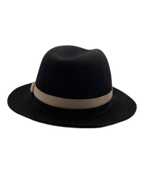 Yohji Yamamoto pour homme（ヨウジヤマモト プールオム）Yohji Yamamoto pour homme (ヨウジヤマモト プールオム) 2トーンリボン中折れウールフェドラハット ブラックの古着・服飾アイテム