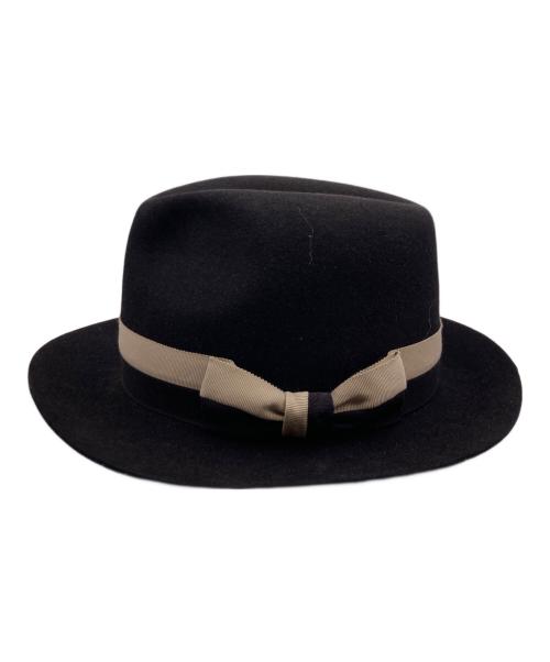 Yohji Yamamoto pour homme（ヨウジヤマモト プールオム）Yohji Yamamoto pour homme (ヨウジヤマモト プールオム) 2トーンリボン中折れウールフェドラハット ブラックの古着・服飾アイテム