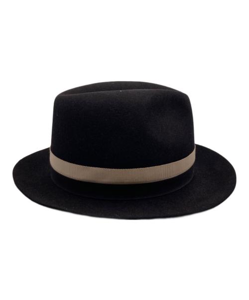 Yohji Yamamoto pour homme（ヨウジヤマモト プールオム）Yohji Yamamoto pour homme (ヨウジヤマモト プールオム) 2トーンリボン中折れウールフェドラハット ブラックの古着・服飾アイテム