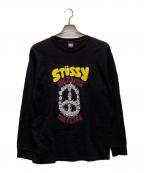 stussyステューシー）の古着「ピースプリントカットソー」｜ブラック