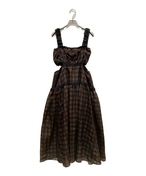COEL（コエル）COEL (コエル) ウエストカットアウトチェックワンピース ブラウン サイズ:36の古着・服飾アイテム