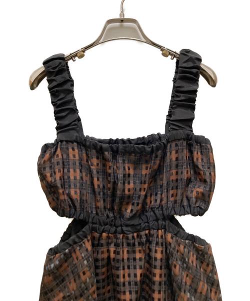 COEL（コエル）COEL (コエル) ウエストカットアウトチェックワンピース ブラウン サイズ:36の古着・服飾アイテム