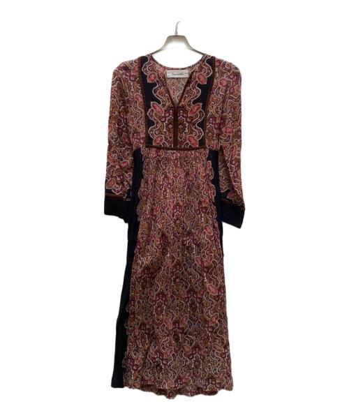 sara mallika（サラマリカ）sara mallika (サラマリカ) 楊柳インド綿×ベロア ペイズリーカフタンワンピース ブラウン サイズ:不明の古着・服飾アイテム