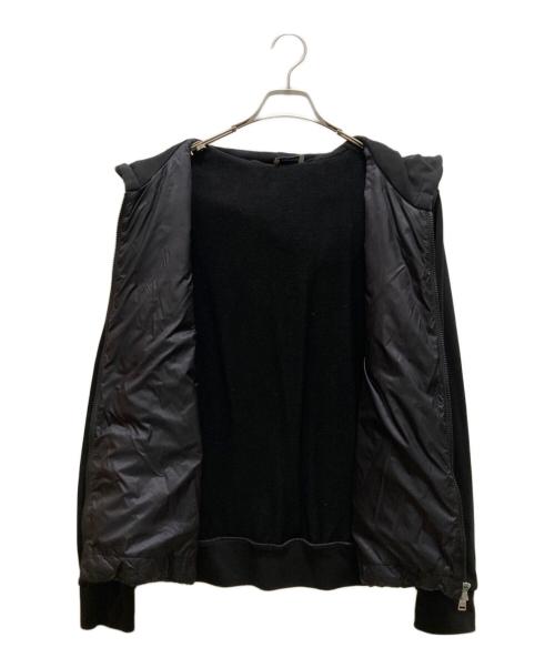 MONCLER（モンクレール）MONCLER (モンクレール) レザーワッペンロゴ スウェット切り替え フーデッド ジップアップ ダウンジャケット ブラック サイズ:Lの古着・服飾アイテム