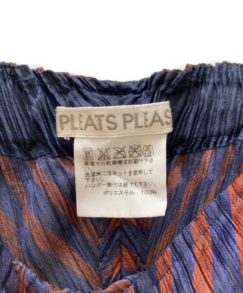 PLEATS PLEASE（プリーツプリーズ）PLEATS PLEASE (プリーツプリーズ) 変形プリーツパンツ ネイビー×ブラウン サイズ:3の古着・服飾アイテム
