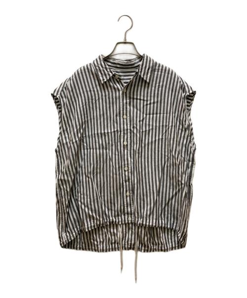 Spick and Span（スピック＆スパン）Spick and Span (スピック＆スパン) リネンブレンドフレンチヘムギャザーストライプシャツ ホワイト×グレー サイズ:不明の古着・服飾アイテム