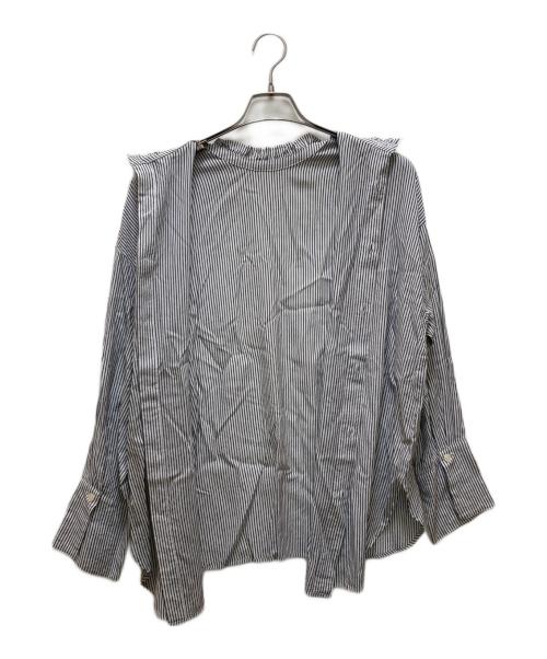 Spick and Span（スピック＆スパン）Spick and Span (スピック＆スパン) フリルカラーストライプシャツ ホワイト×ネイビー サイズ:表記無しの古着・服飾アイテム
