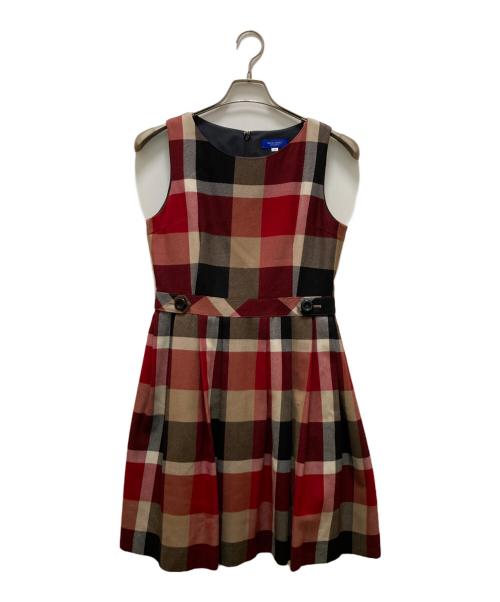 BLUE LABEL CRESTBRIDGE（ブルーレーベルクレストブリッジ）BLUE LABEL CRESTBRIDGE (ブルーレーベルクレストブリッジ) ウールチェックノースリーブワンピース レッド×ベージュ サイズ:38の古着・服飾アイテム