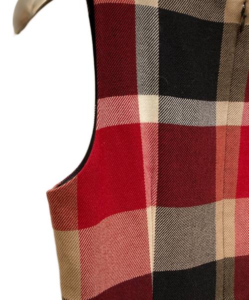 BLUE LABEL CRESTBRIDGE（ブルーレーベルクレストブリッジ）BLUE LABEL CRESTBRIDGE (ブルーレーベルクレストブリッジ) ウールチェックノースリーブワンピース レッド×ベージュ サイズ:38の古着・服飾アイテム
