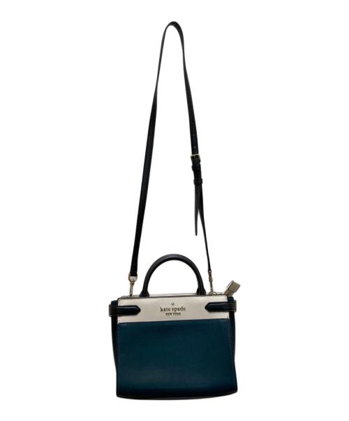 Kate Spade（ケイトスペード）Kate Spade (ケイトスペード) ステイシー カラーブロック スモール サッチェル グリーン×ホワイトの古着・服飾アイテム