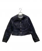 anuansアニュアンス）の古着「ノーカラーデニムジャケット」｜インディゴ