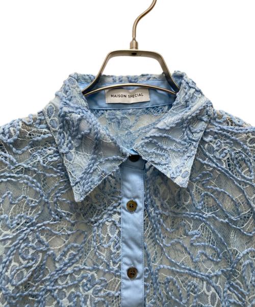 MAISON SPECIAL（メゾンスペシャル）MAISON SPECIAL (メゾンスペシャル) エンブロイダリーレースショートシャツ ブルー サイズ:freeの古着・服飾アイテム