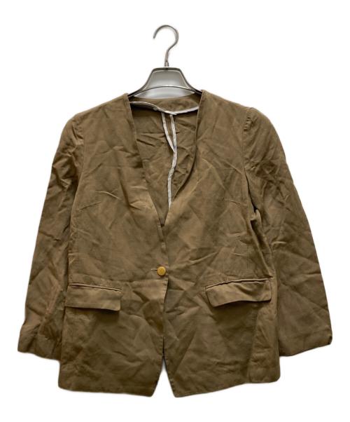 ANAYI（アナイ）ANAYI (アナイ) レーヨン麻ツイルVノーカラージャケット ベージュ サイズ:38の古着・服飾アイテム