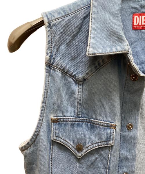 DIESEL（ディーゼル）DIESEL (ディーゼル) DE-GLO-F デニムノースリ-ブウエスタンシャツワンピース インディゴ サイズ:Mの古着・服飾アイテム