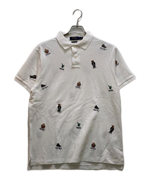 POLO RALPH LAUREN（ポロ・ラルフローレン）POLO RALPH LAUREN (ポロ・ラルフローレン) マルチ刺繍 鹿の子ポロシャツ ホワイト サイズ:Lの古着・服飾アイテム