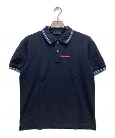 中古・古着通販】PRADA (プラダ) ラバーロゴ鹿の子ポロシャツ ネイビー