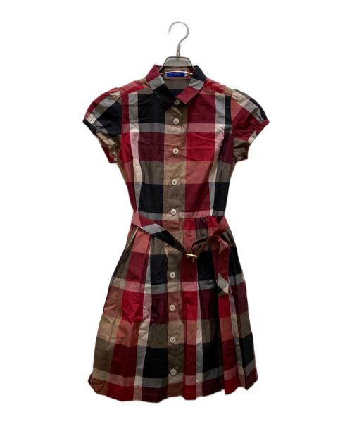 BLUE LABEL CRESTBRIDGE（ブルーレーベルクレストブリッジ）BLUE LABEL CRESTBRIDGE (ブルーレーベルクレストブリッジ) 半袖チェックシャツワンピース レッド サイズ:36の古着・服飾アイテム