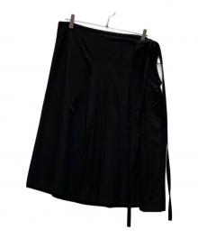 ROBE DE CHAMBRE COMME DES GARCONS（ローブドシャンブル コムデギャルソン）の古着「ヴィンテージウールギャバジンプリーツラップスカート」｜ブラック