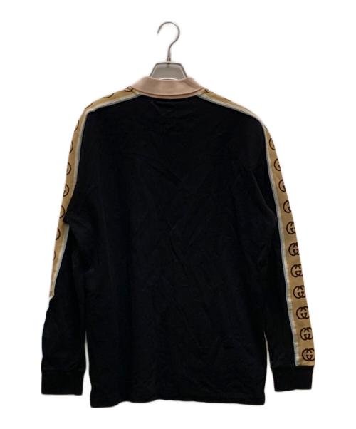 GUCCI（グッチ）GUCCI (グッチ) ロゴラインロングスリーブポロシャツ ブラック サイズ:mの古着・服飾アイテム