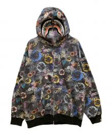 A BATHING APE（アベイシングエイプ）の古着「フローラル迷彩サメのリラックスフィットフルジップパーカー」｜ブラック