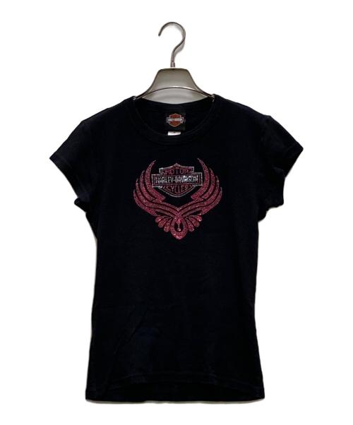 HARLEY-DAVIDSON（ハーレーダビッドソン）HARLEY-DAVIDSON (ハーレーダビッドソン) ヴィンテージラインストーンロゴTシャツ ブラック サイズ:Mの古着・服飾アイテム