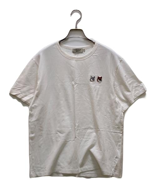 maison kitsune（メゾンキツネ）MAISON KITSUNE (メゾンキツネ) ダブルフォックスヘッドパッチTシャツ ホワイト サイズ:Lの古着・服飾アイテム