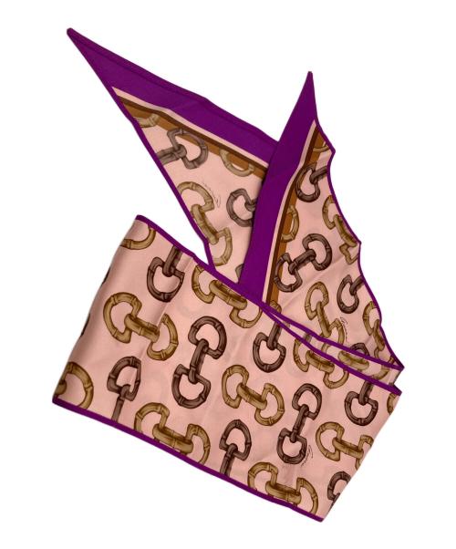 GUCCI（グッチ）GUCCI (グッチ) ホースビットスカーフ ホワイト×パープルの古着・服飾アイテム
