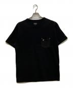 SCHOTT BROS.ショット）の古着「LEATHER PKT T ONE STAR スタースタッズ付 クルーネック レザーポケットTシャツ」｜ブラック