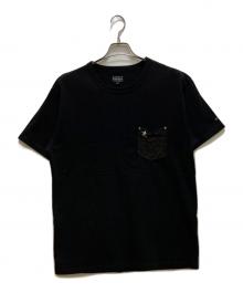 SCHOTT BROS.（ショット）の古着「LEATHER PKT T ONE STAR スタースタッズ付 クルーネック レザーポケットTシャツ」｜ブラック