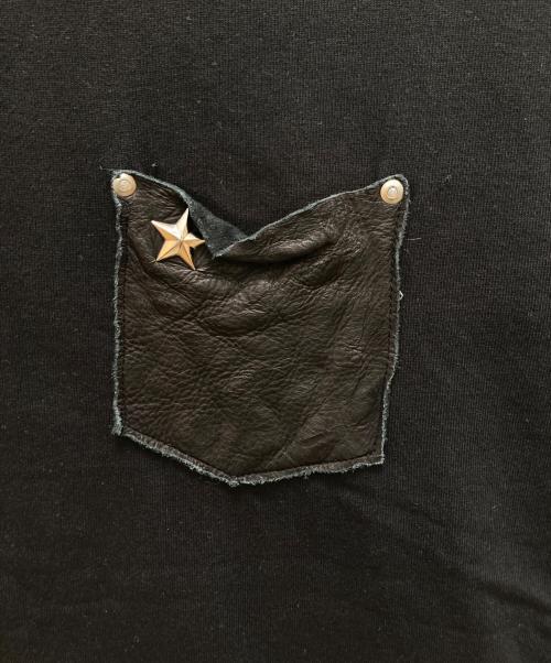 SCHOTT BROS.（ショット）SCHOTT BROS. (ショット) LEATHER PKT T ONE STAR スタースタッズ付 クルーネック レザーポケットTシャツ ブラック サイズ:XLの古着・服飾アイテム