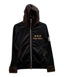 AVIREX（アヴィレックス）の古着「ゴートレザー切替フーデッドジャケット」｜ブラック×ブラウン