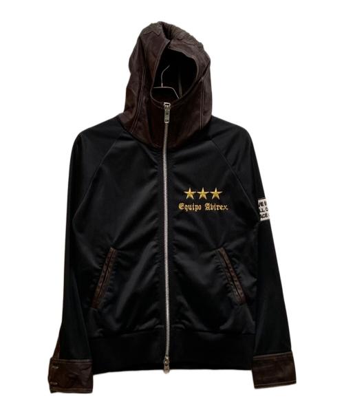 AVIREX（アヴィレックス）AVIREX (アヴィレックス) ゴートレザー切替フーデッドジャケット ブラック×ブラウン サイズ:Mの古着・服飾アイテム