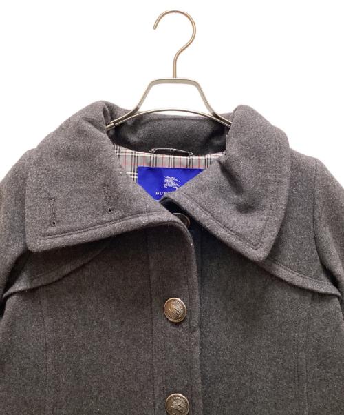 BURBERRY BLUE LABEL（バーバリー ブルー レーベル）BURBERRY BLUE LABEL (バーバリー ブルー レーベル) 裏地チェックウールスタンドカラーコート グレー サイズ:３６の古着・服飾アイテム