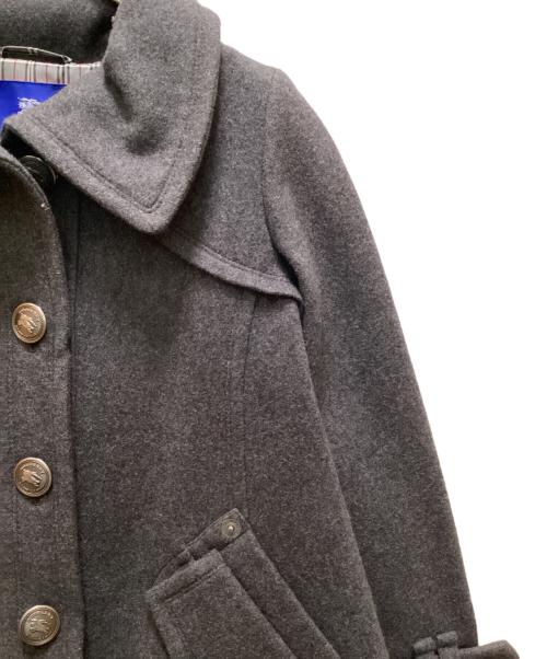 BURBERRY BLUE LABEL（バーバリー ブルー レーベル）BURBERRY BLUE LABEL (バーバリー ブルー レーベル) 裏地チェックウールスタンドカラーコート グレー サイズ:３６の古着・服飾アイテム