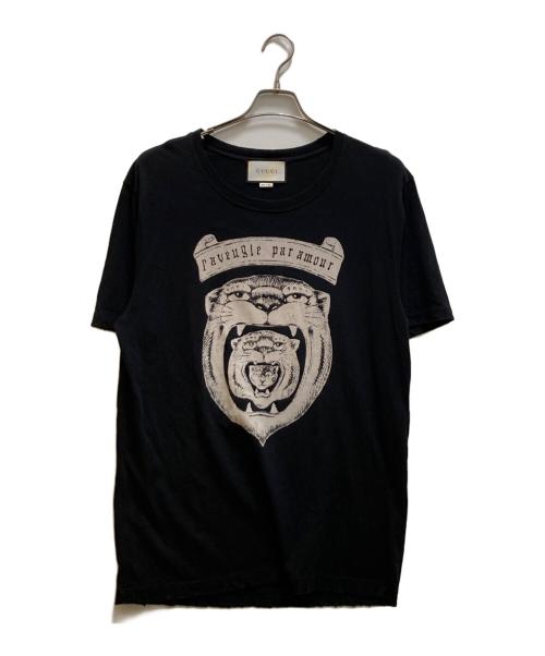 GUCCI（グッチ）GUCCI (グッチ) ダメージ加工 タイガープリントTシャツ ブラック サイズ:Lの古着・服飾アイテム