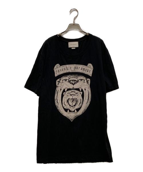 GUCCI（グッチ）GUCCI (グッチ) ダメージ加工 タイガープリントTシャツ ブラック サイズ:Lの古着・服飾アイテム