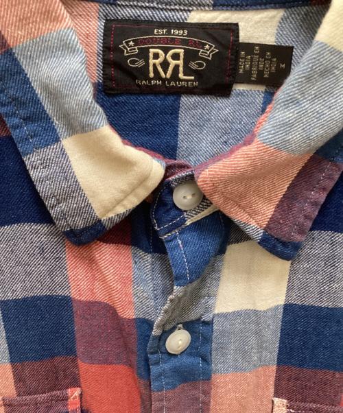 RRL（ダブルアールエル）RRL (ダブルアールエル) リネンブレンドレギュラーカラーチェックシャツ ブルー×レッド サイズ:Mの古着・服飾アイテム