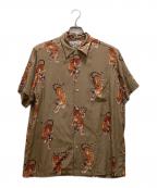 WACKO MARIA×TIM LEHIワコマリア×ティム リーハイ）の古着「コラボタイガープリント半袖レーヨンオープンカラーシャツ」｜ベージュ